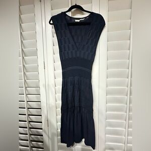 Leon Max Limited Edition Fit and Flare Navy Knit Midi Dress Sz M